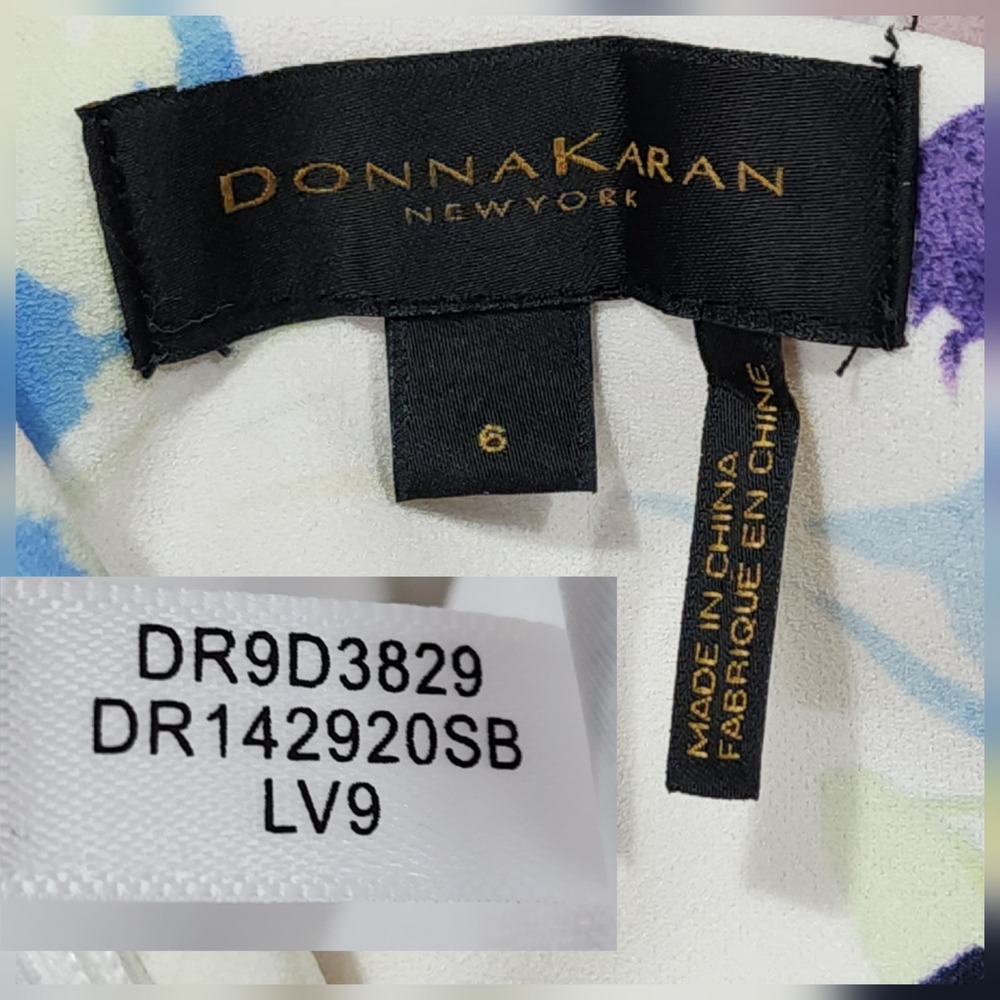 Donna Karan Dress 6 Midi Fit Flare Floral White Purple Watercolor Swing Spring - Picture 4 of 13